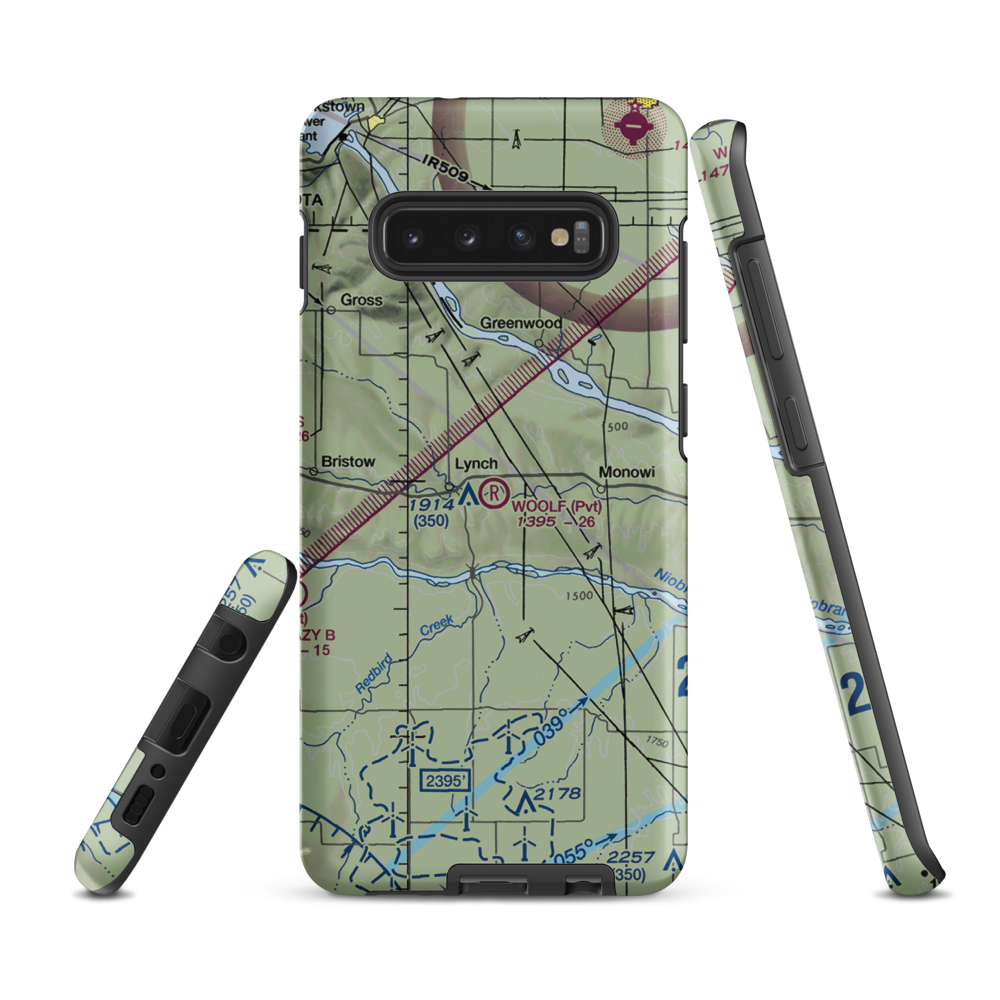 Woolf Brothers Airport (NE06) VFR Sectional Samsung Phone Case Samsung Galaxy S10 Plus model shown