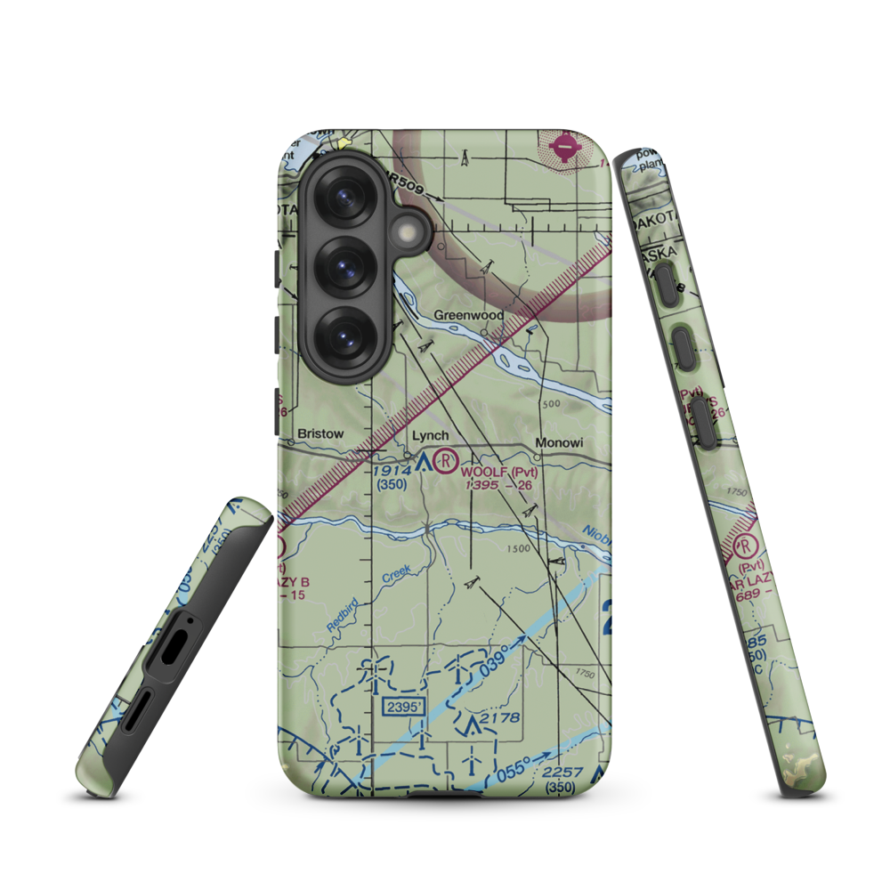 Woolf Brothers Airport (NE06) VFR Sectional Samsung Phone Case Samsung Galaxy S25 model shown