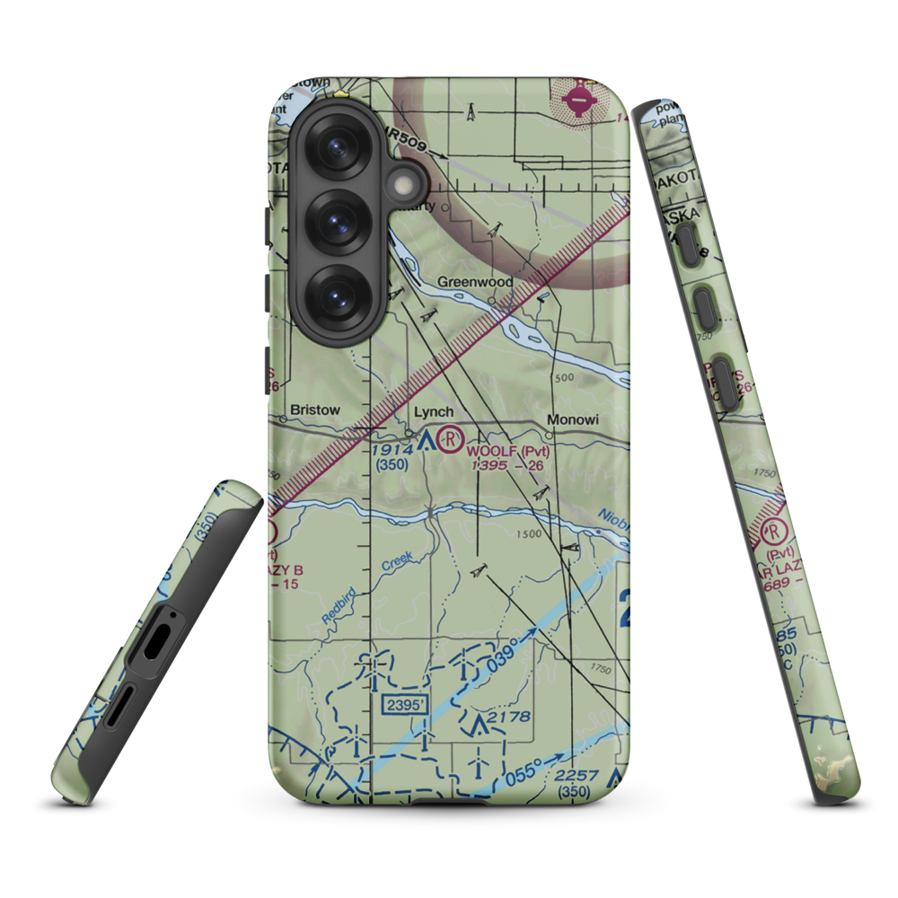 Woolf Brothers Airport (NE06) VFR Sectional Samsung Phone Case Samsung Galaxy S25 Plus model shown
