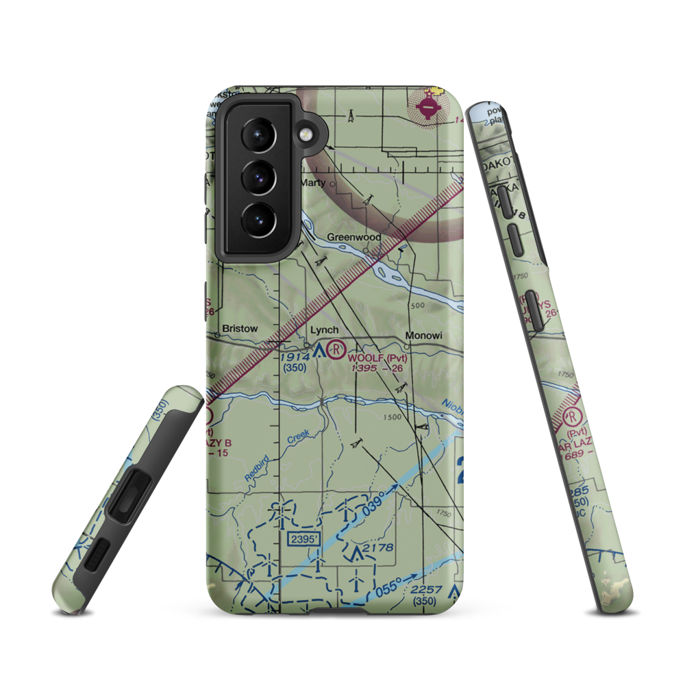 Woolf Brothers Airport (NE06) VFR Sectional Samsung Phone Case Samsung Galaxy S21 model shown