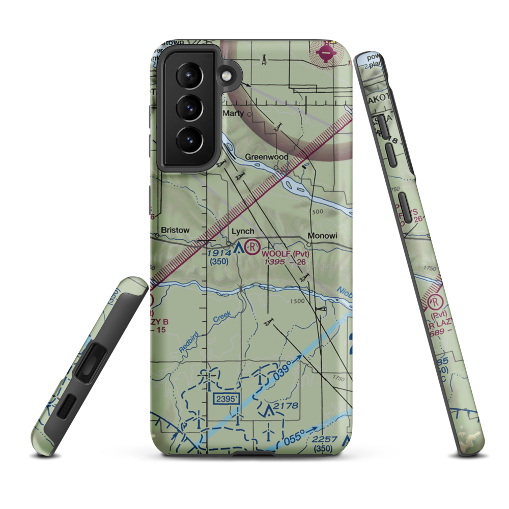 Woolf Brothers Airport (NE06) VFR Sectional Samsung Phone Case Samsung Galaxy S21 Plus model shown