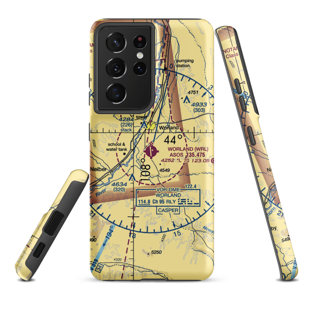 Worland Municipal Airport (WRL) VFR Sectional Samsung Phone Case Samsung Galaxy S21 Ultra model shown
