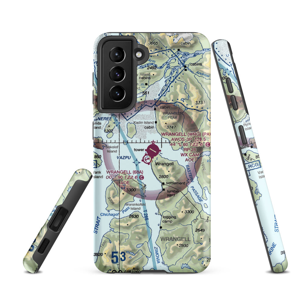 Wrangell Airport (WRG) VFR Sectional Samsung Phone Case Samsung Galaxy S21 FE model shown