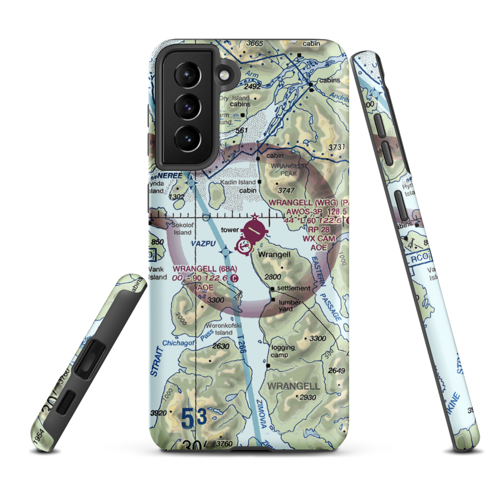 Wrangell Seaplane Base (68A) VFR Sectional Samsung Phone Case Samsung Galaxy S21 Plus model shown