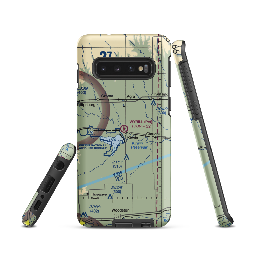 Wyrill Farming Airport (25KS) VFR Sectional Samsung Phone Case Samsung Galaxy S10 model shown