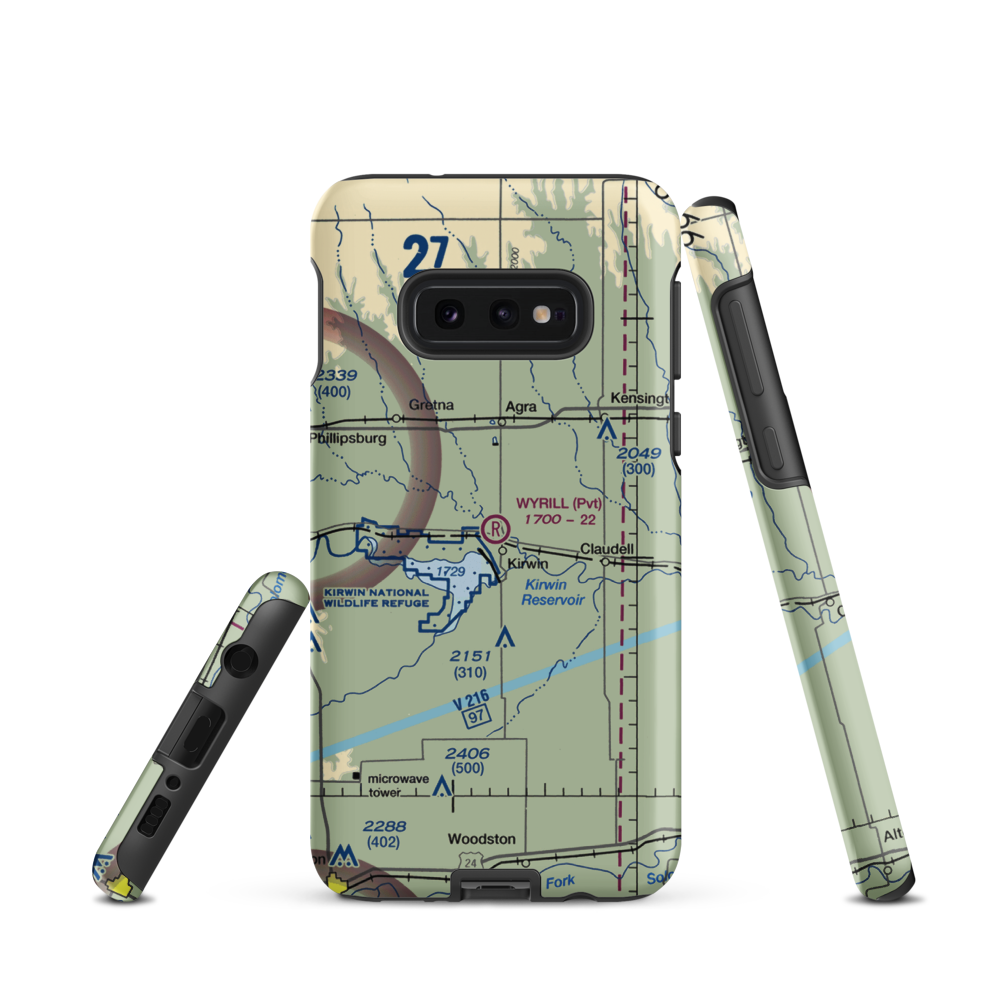 Wyrill Farming Airport (25KS) VFR Sectional Samsung Phone Case Samsung Galaxy S10 Plus model shown
