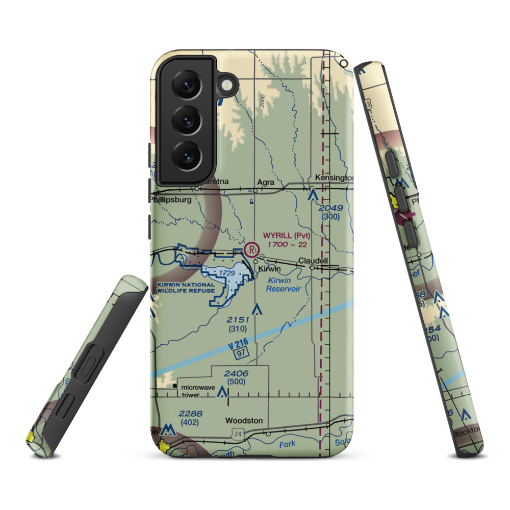 Wyrill Farming Airport (25KS) VFR Sectional Samsung Phone Case Samsung Galaxy S22 Plus model shown