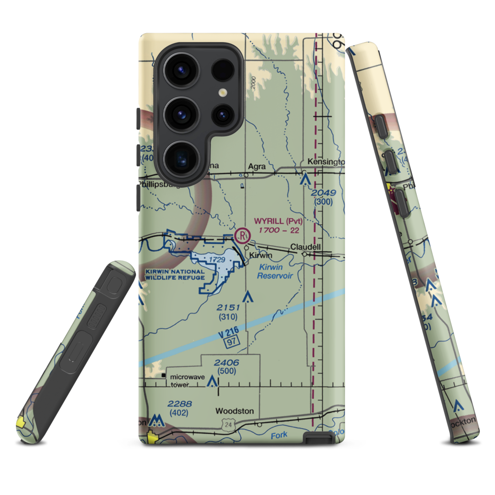 Wyrill Farming Airport (25KS) VFR Sectional Samsung Phone Case Samsung Galaxy S23 Ultra model shown