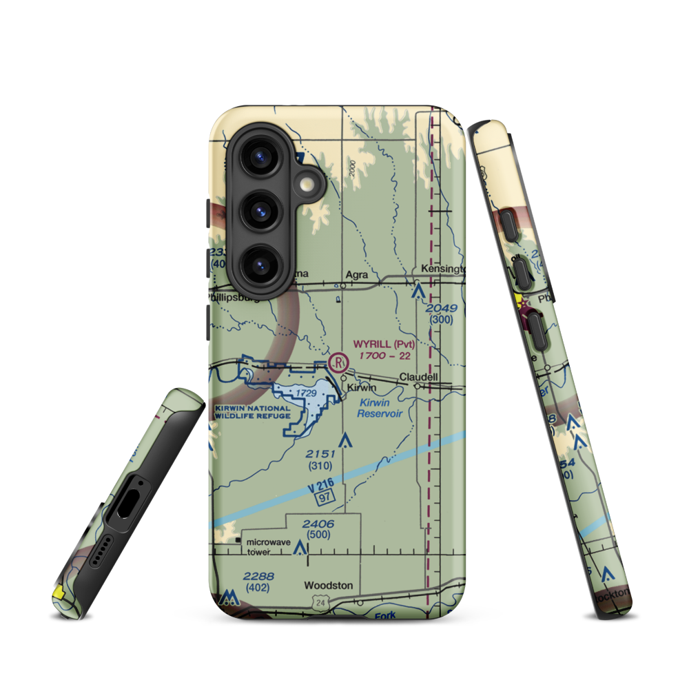 Wyrill Farming Airport (25KS) VFR Sectional Samsung Phone Case Samsung Galaxy S24 model shown