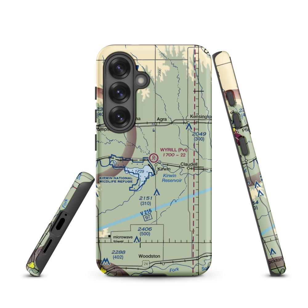 Wyrill Farming Airport (25KS) VFR Sectional Samsung Phone Case Samsung Galaxy S25 model shown