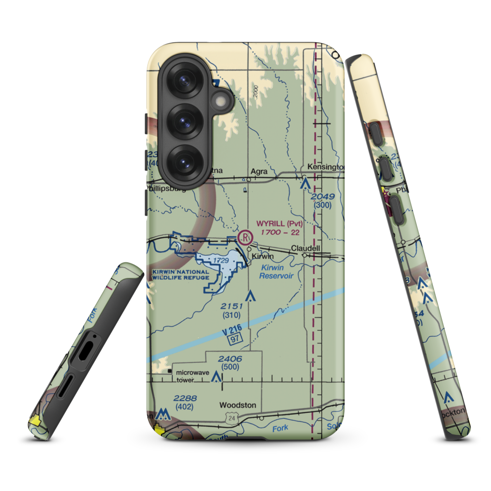 Wyrill Farming Airport (25KS) VFR Sectional Samsung Phone Case Samsung Galaxy S25 Plus model shown
