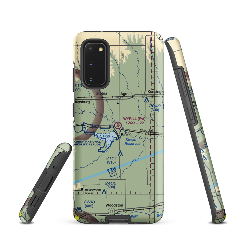 Wyrill Farming Airport (25KS) VFR Sectional Samsung Phone Case Samsung Galaxy S20 model shown