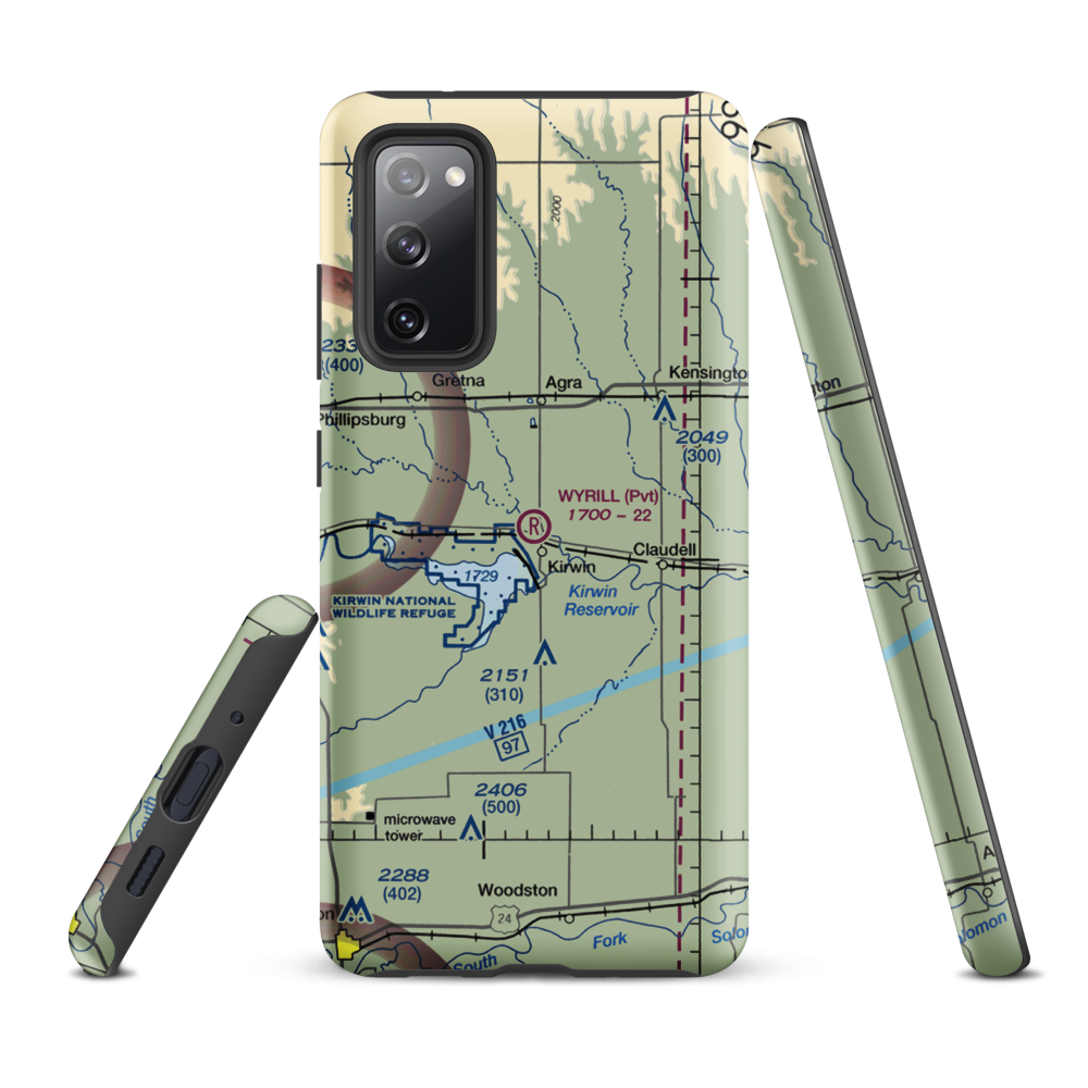 Wyrill Farming Airport (25KS) VFR Sectional Samsung Phone Case Samsung Galaxy S20 FE model shown
