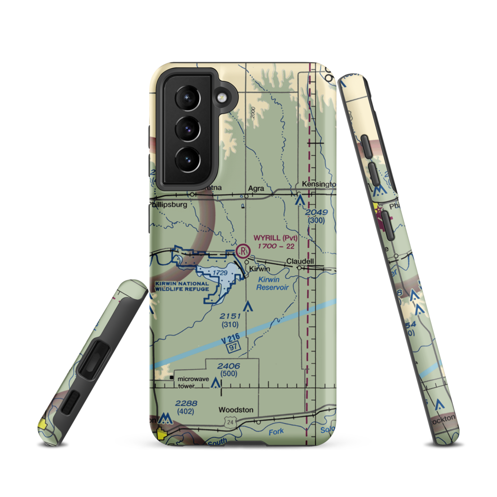 Wyrill Farming Airport (25KS) VFR Sectional Samsung Phone Case Samsung Galaxy S21 model shown