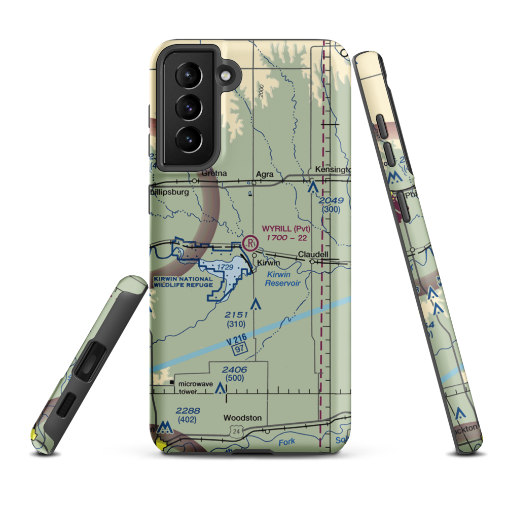 Wyrill Farming Airport (25KS) VFR Sectional Samsung Phone Case Samsung Galaxy S21 Plus model shown