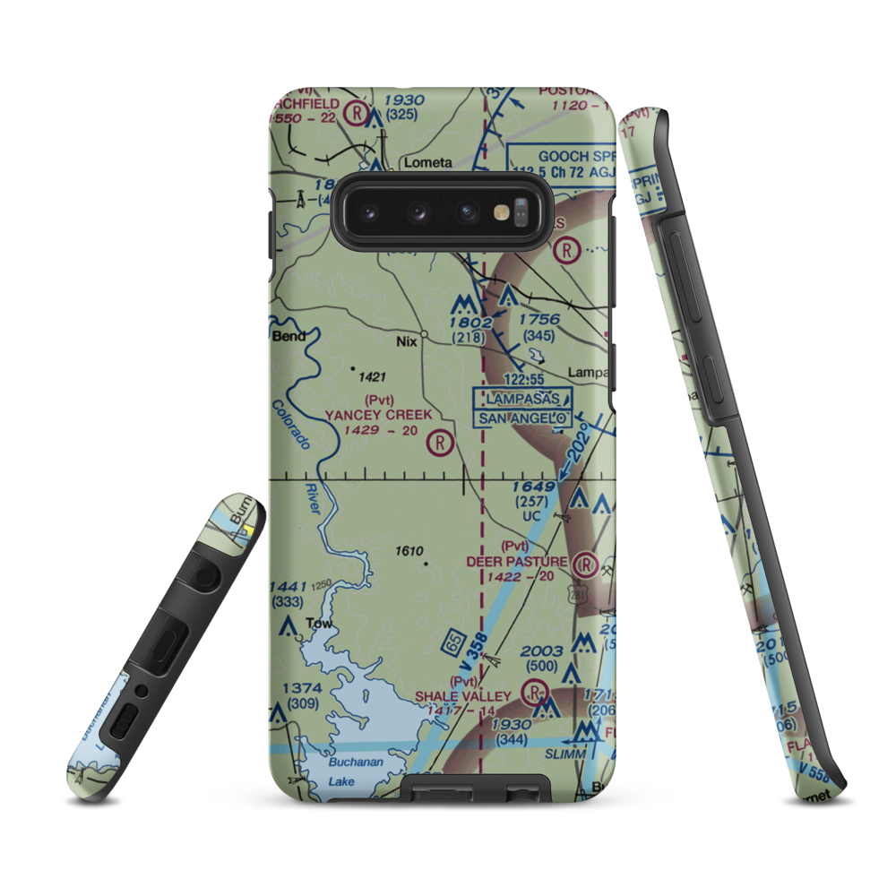 Yancey Creek Ranch Airport (1TX0) VFR Sectional Samsung Phone Case Samsung Galaxy S10e model shown