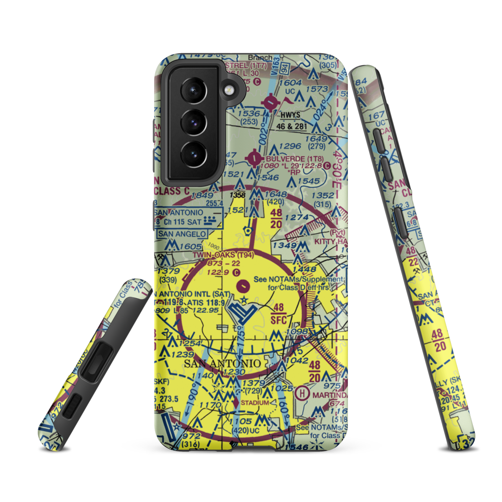 Yates Airport (XS89) VFR Sectional Samsung Phone Case Samsung Galaxy S21 FE model shown