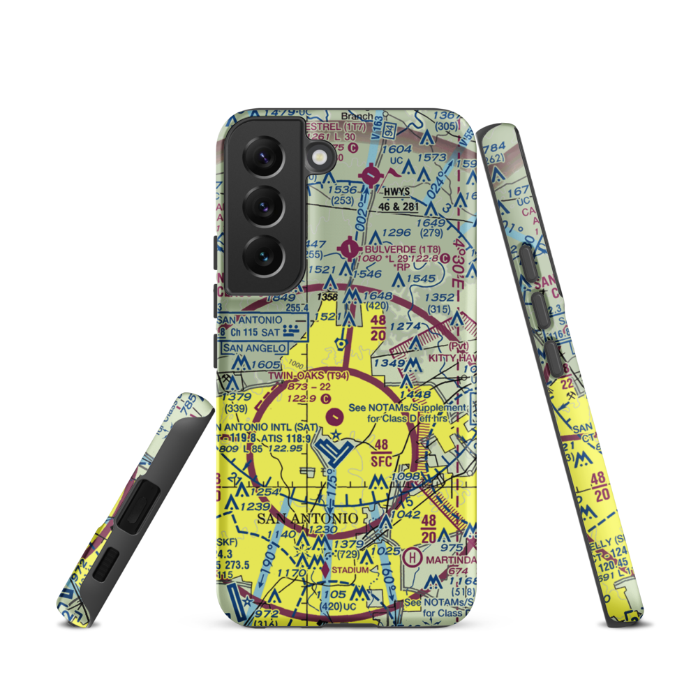 Yates Airport (XS89) VFR Sectional Samsung Phone Case Samsung Galaxy S22 model shown