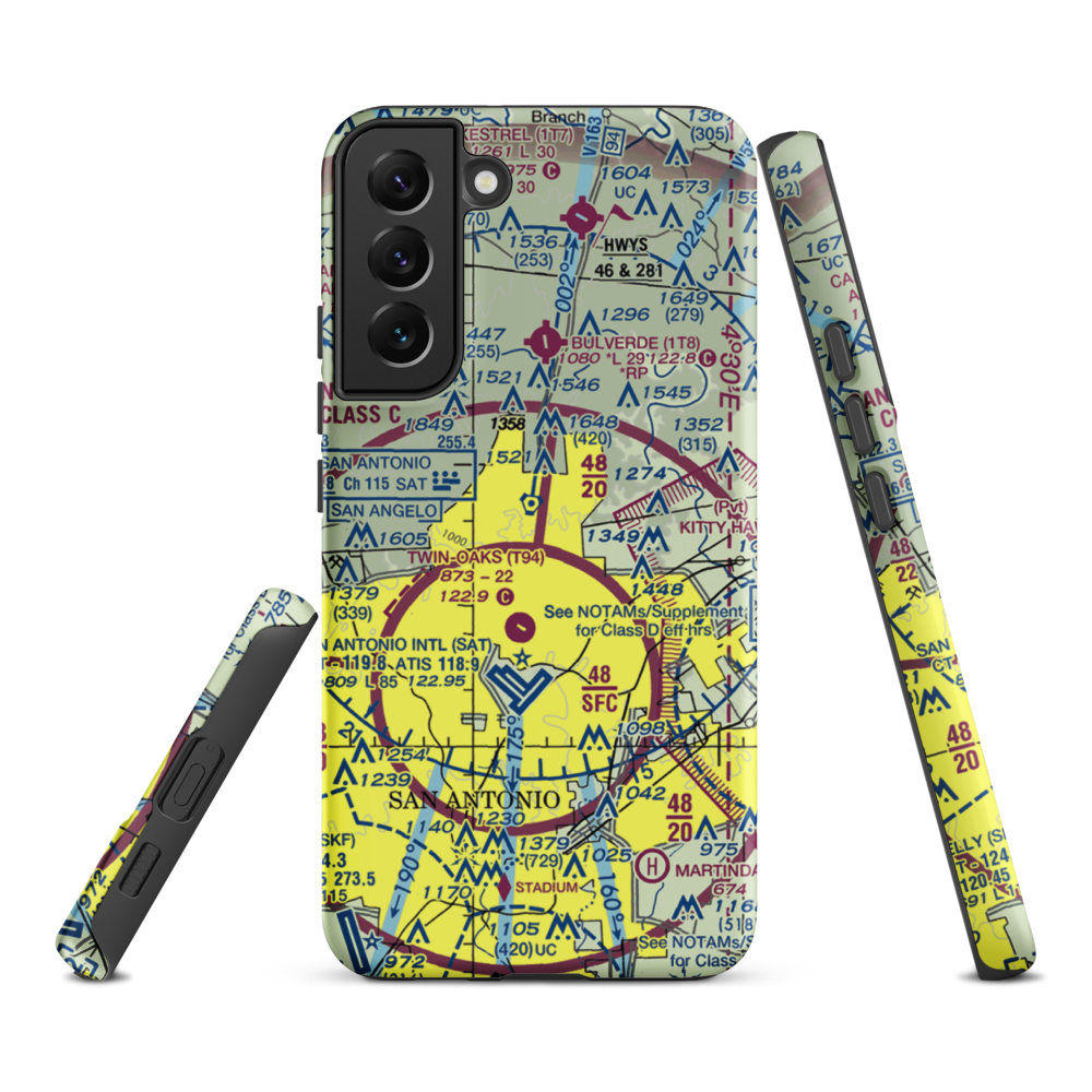 Yates Airport (XS89) VFR Sectional Samsung Phone Case Samsung Galaxy S22 Plus model shown