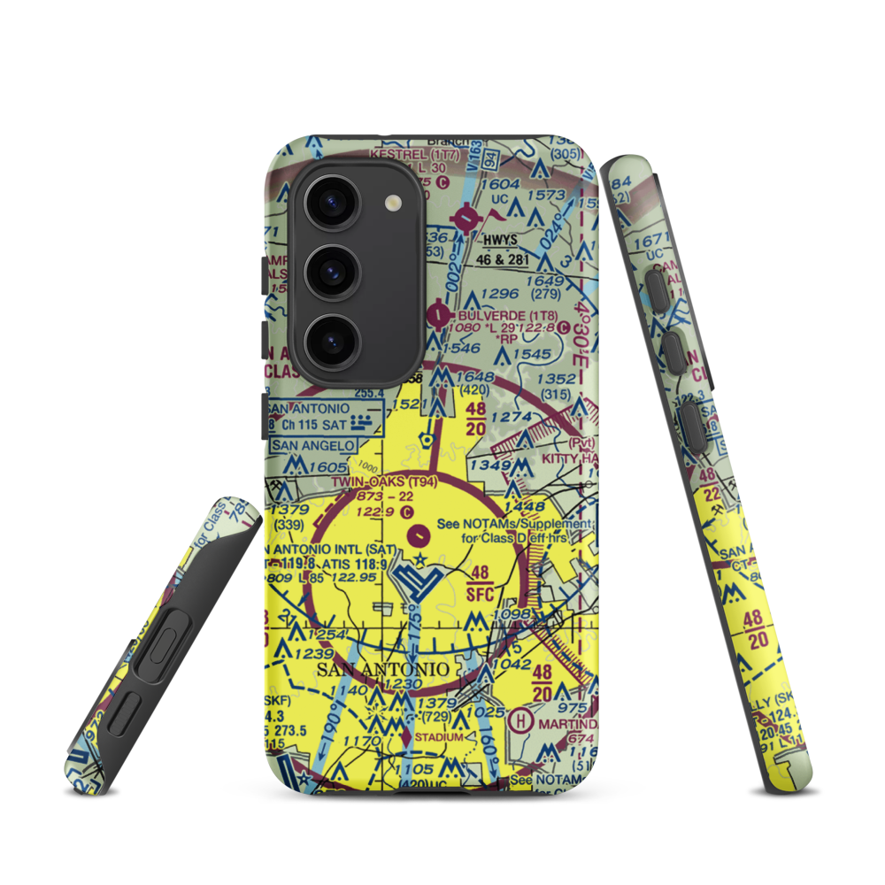 Yates Airport (XS89) VFR Sectional Samsung Phone Case Samsung Galaxy S23 model shown