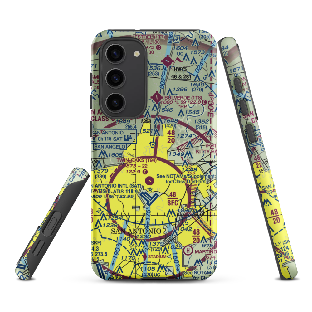 Yates Airport (XS89) VFR Sectional Samsung Phone Case Samsung Galaxy S23 Plus model shown