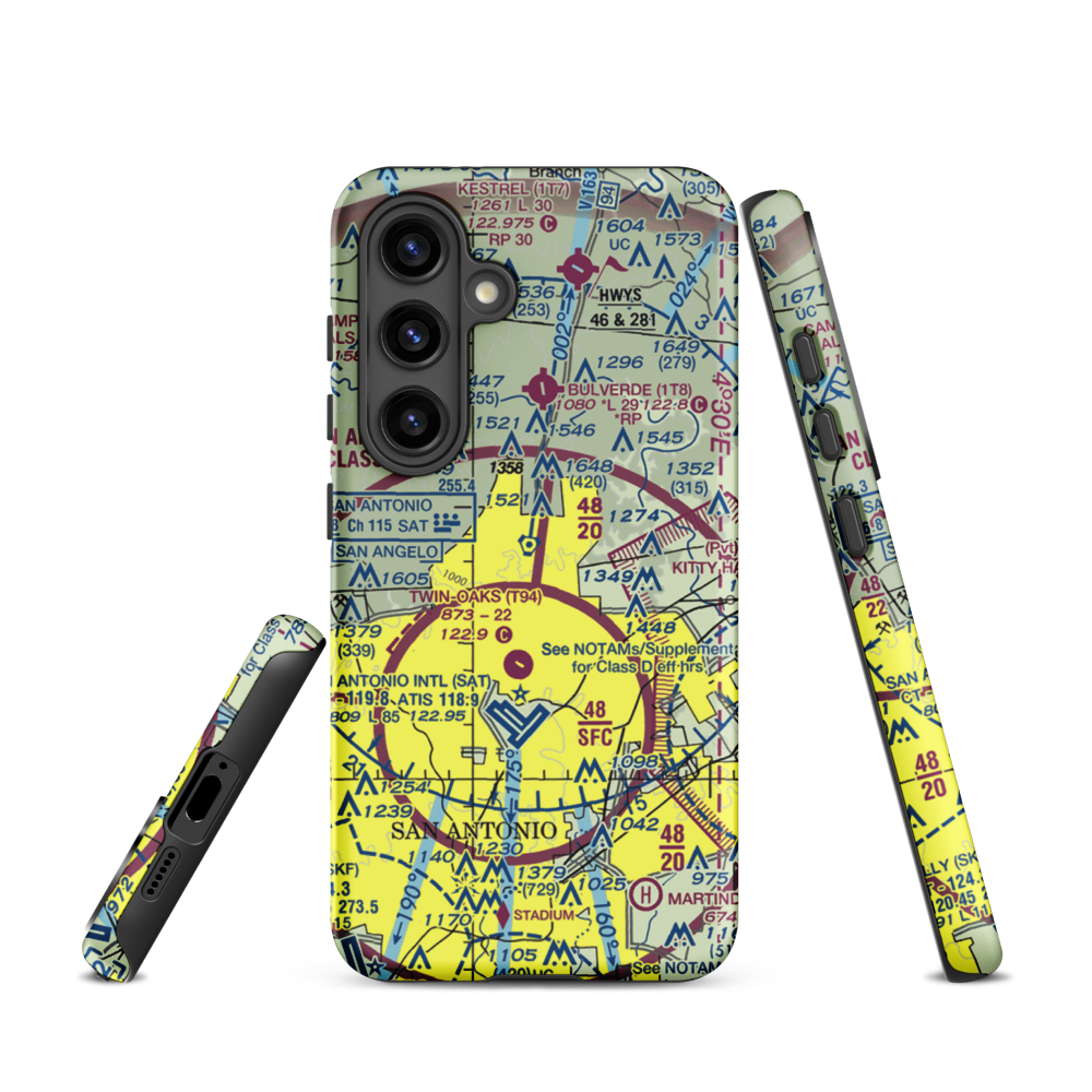 Yates Airport (XS89) VFR Sectional Samsung Phone Case Samsung Galaxy S24 model shown