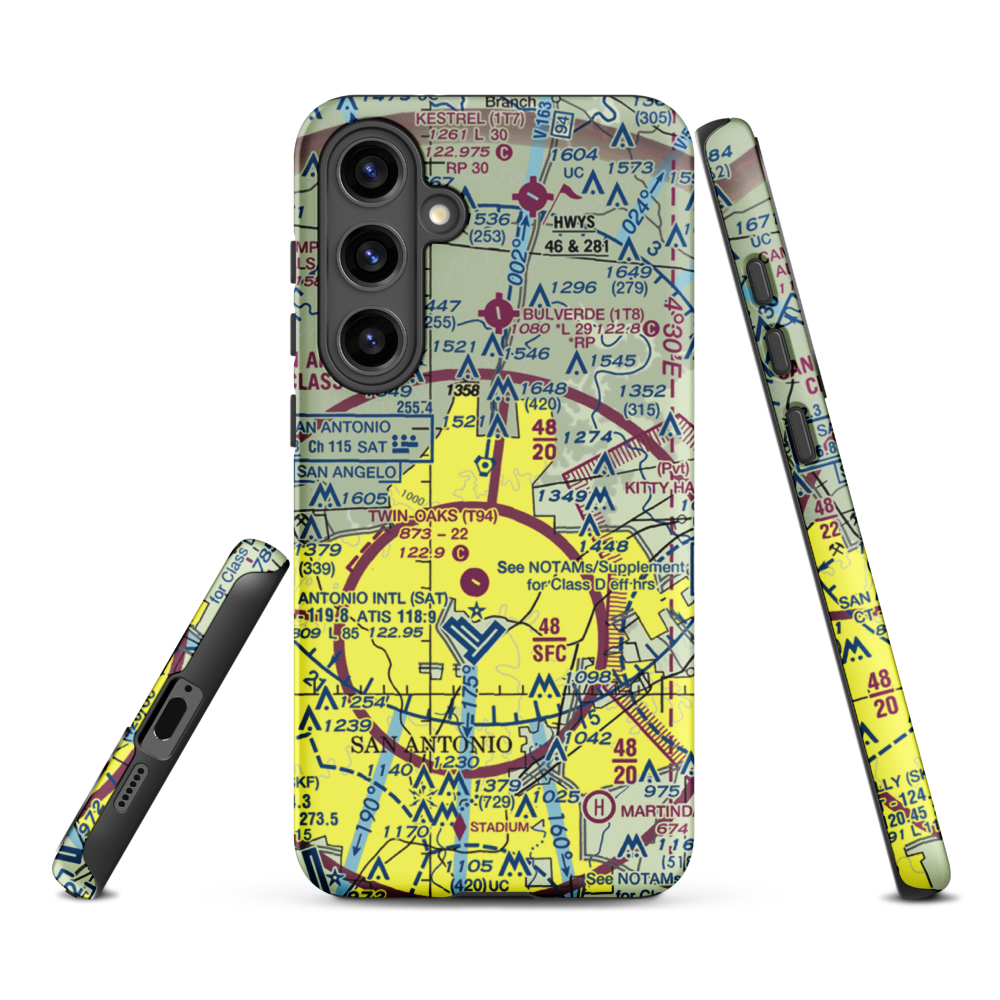Yates Airport (XS89) VFR Sectional Samsung Phone Case Samsung Galaxy S24 Plus model shown