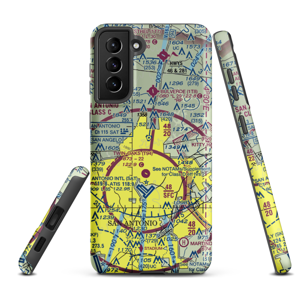 Yates Airport (XS89) VFR Sectional Samsung Phone Case Samsung Galaxy S21 Plus model shown