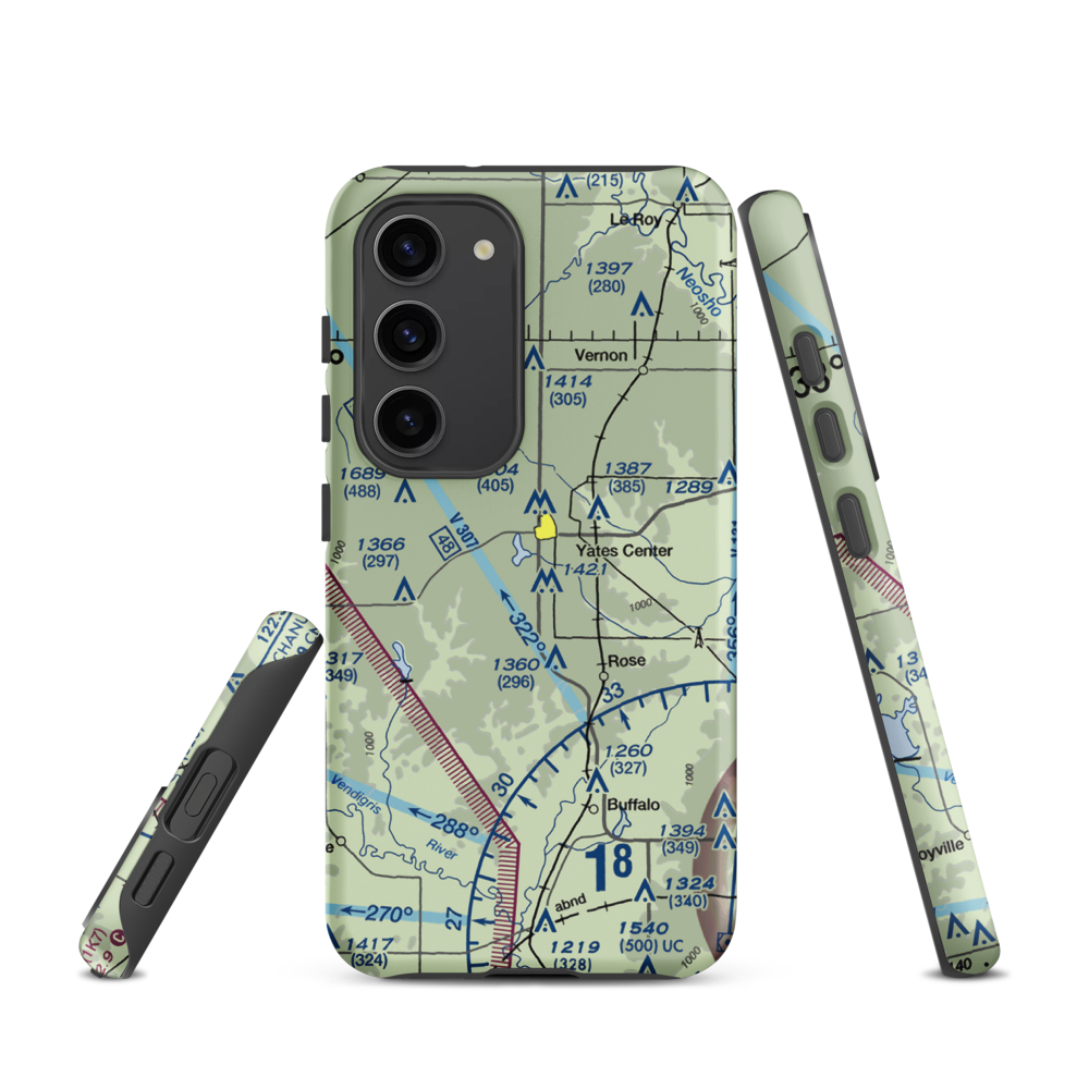 Yates Center Airport (8K5) VFR Sectional Samsung Phone Case Samsung Galaxy S23 model shown