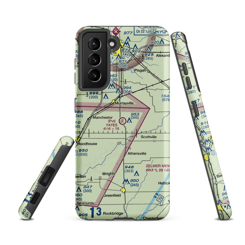 Yates RLA Airport (IL29) VFR Sectional Samsung Phone Case Samsung Galaxy S21 FE model shown