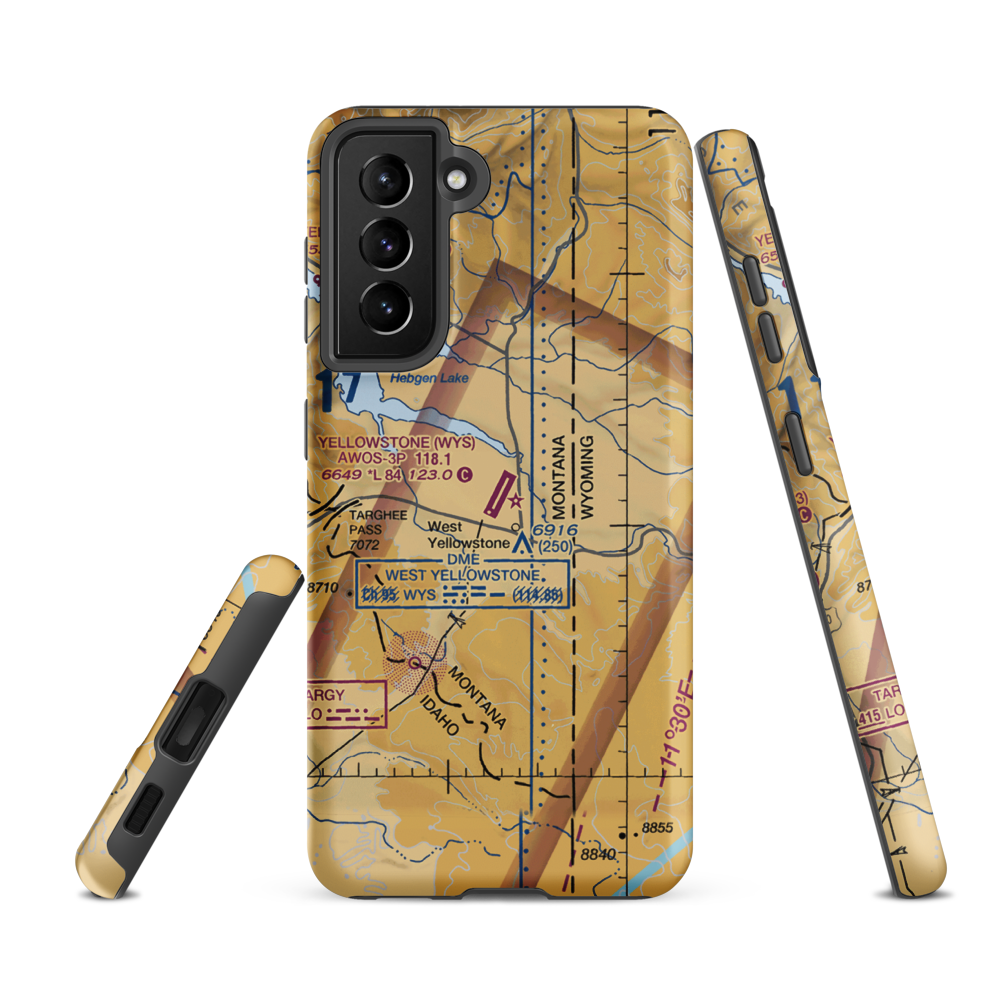 Yellowstone Airport (WYS) VFR Sectional Samsung Phone Case Samsung Galaxy S21 FE model shown