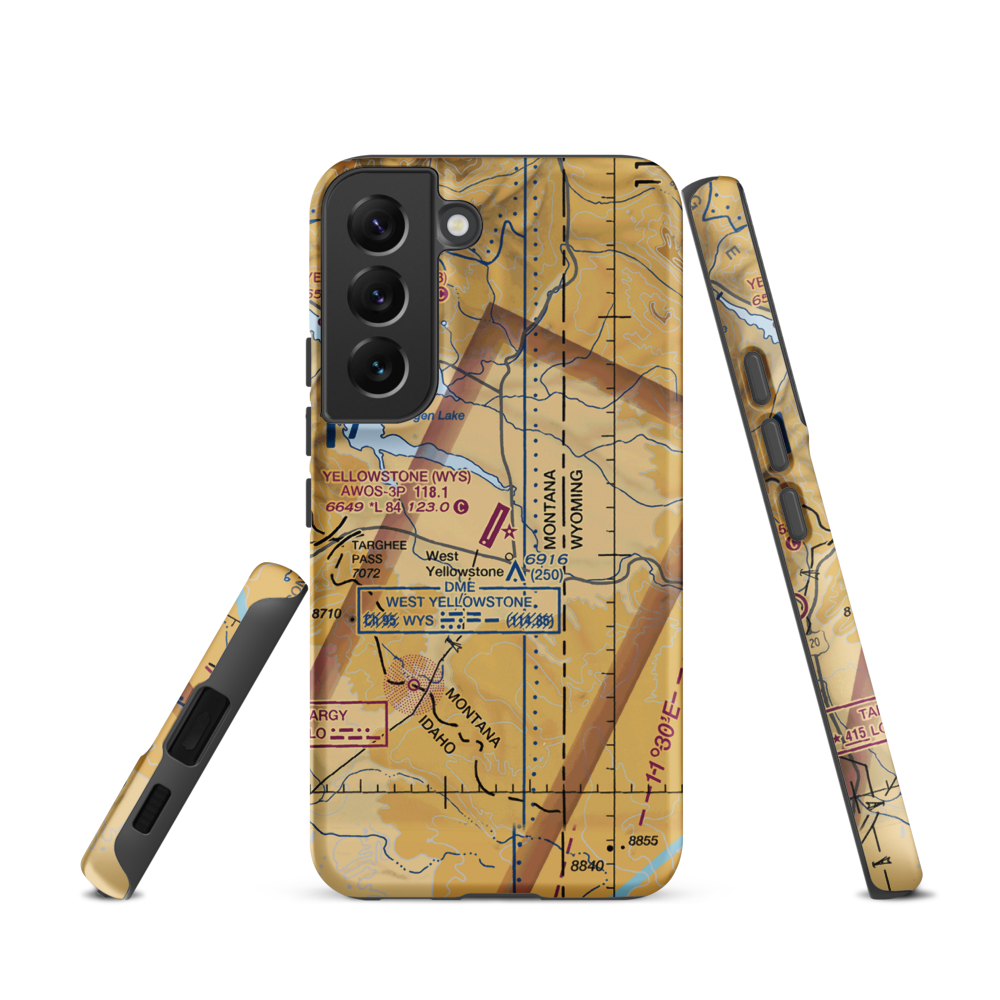 Yellowstone Airport (WYS) VFR Sectional Samsung Phone Case Samsung Galaxy S22 model shown