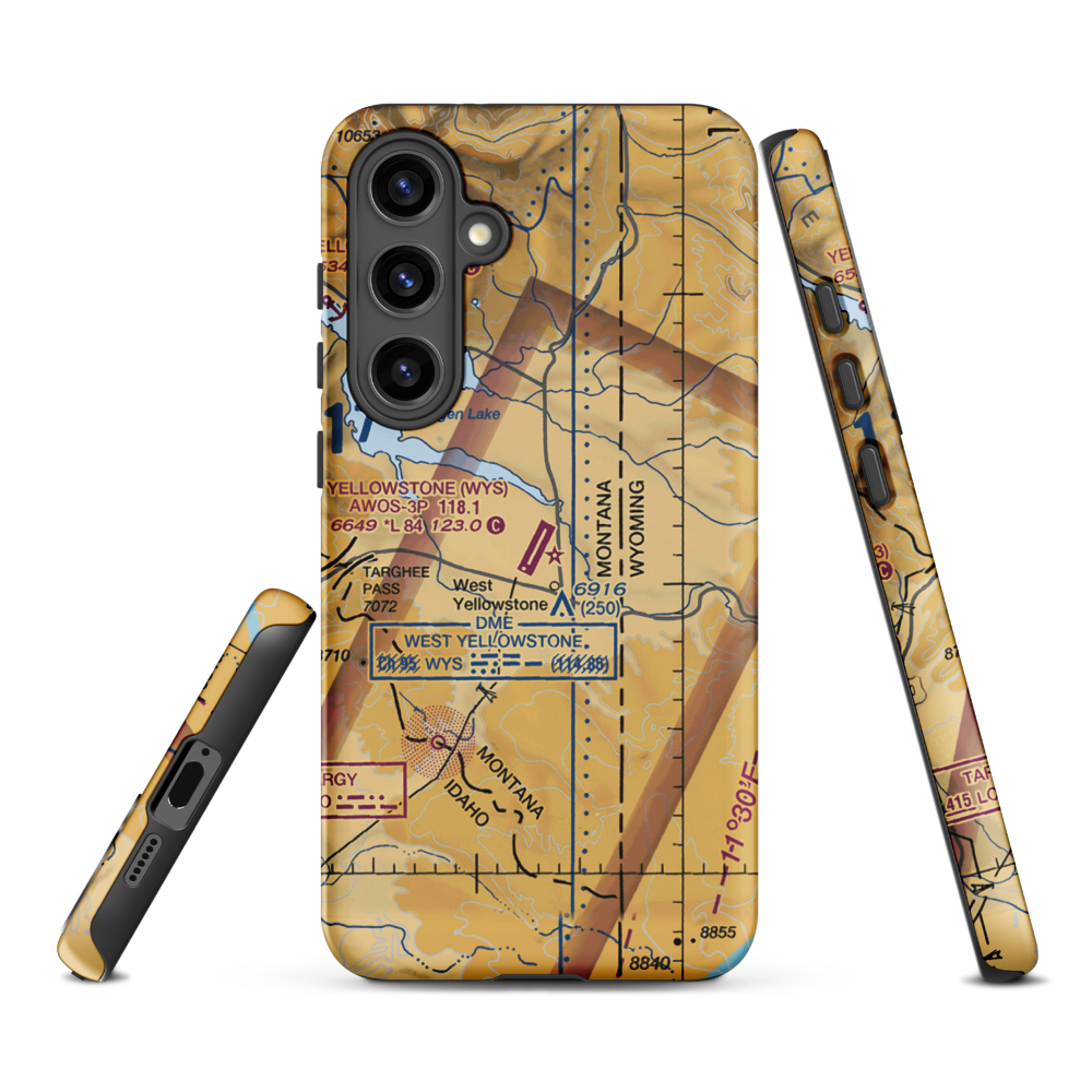 Yellowstone Airport (WYS) VFR Sectional Samsung Phone Case Samsung Galaxy S24 Plus model shown