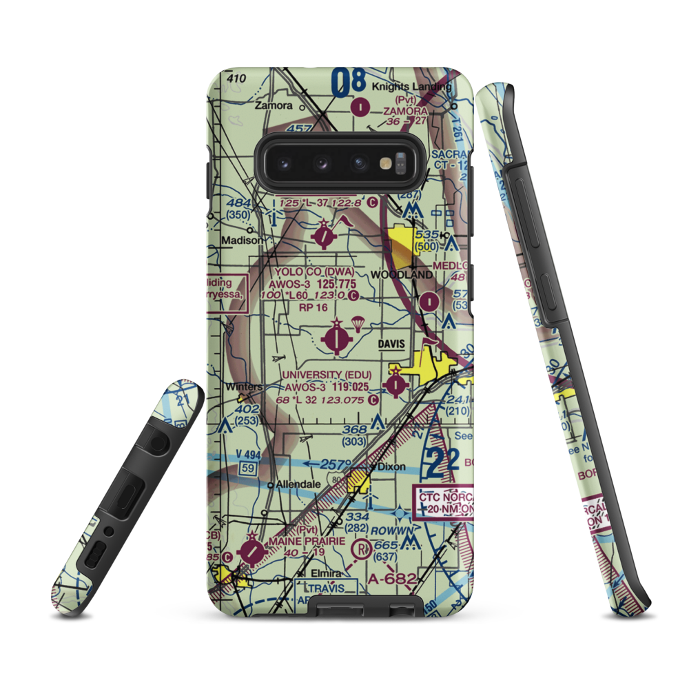 Yolo County Davis Woodland Winters Airport (DWA) VFR Sectional Samsung Phone Case Samsung Galaxy S10 Plus model shown