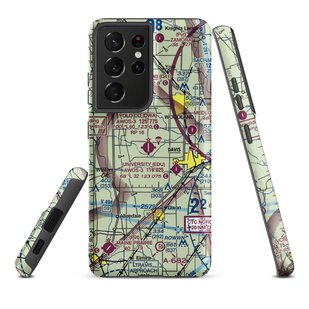Yolo County Davis Woodland Winters Airport (DWA) VFR Sectional Samsung Phone Case Samsung Galaxy S21 Plus model shown