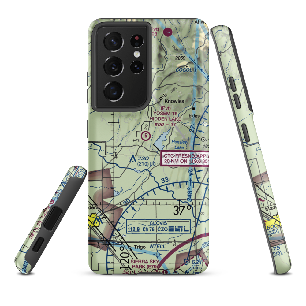 Yosemite Hidden Lake Ranch Airport (0CL0) VFR Sectional Samsung Phone Case Samsung Galaxy S21 Plus model shown