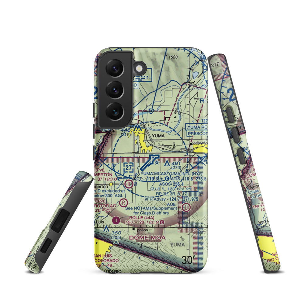 Yuma MCAS/Yuma International Airport (NYL) VFR Sectional Samsung Phone Case Samsung Galaxy S22 model shown