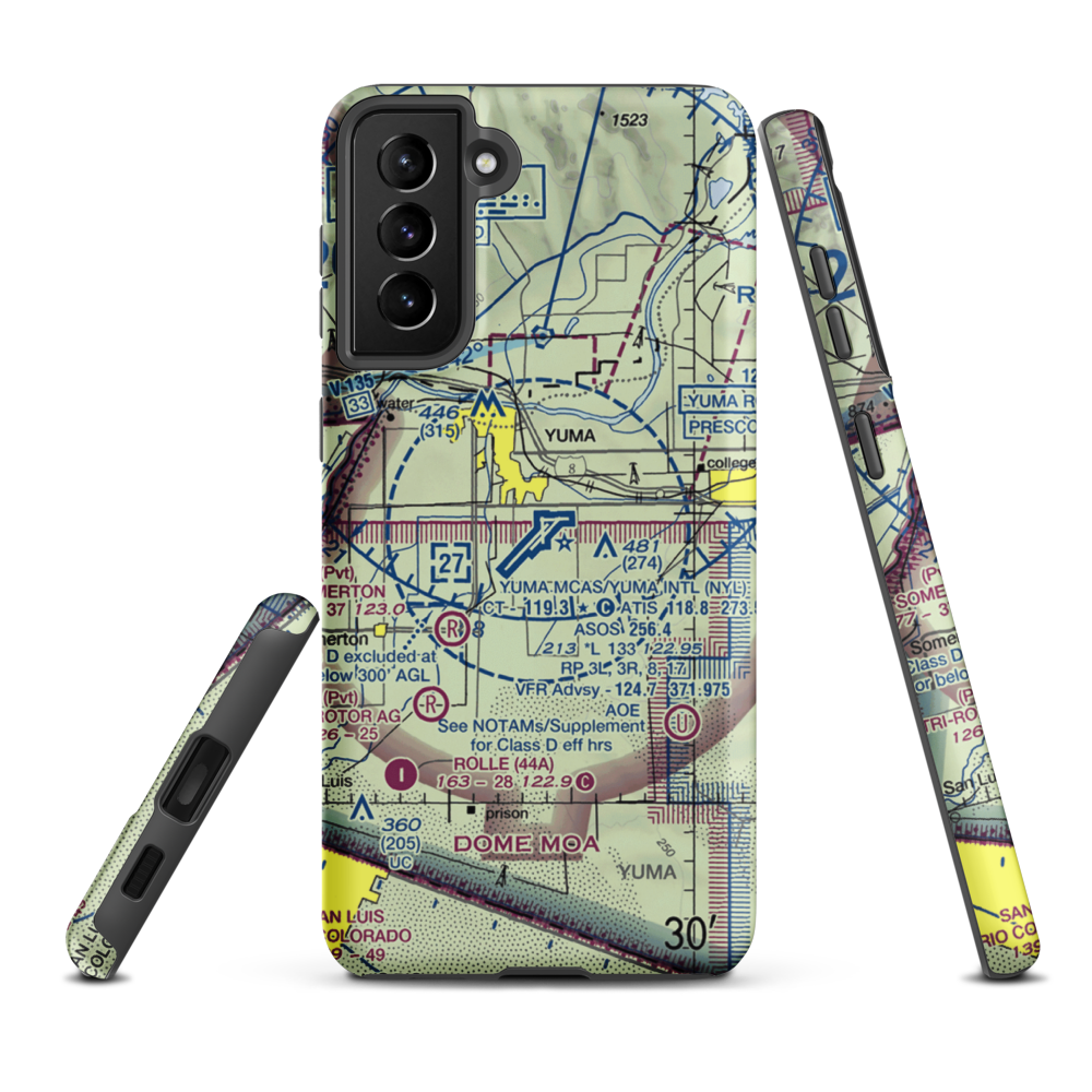 Yuma MCAS/Yuma International Airport (NYL) VFR Sectional Samsung Phone Case Samsung Galaxy S21 Plus model shown