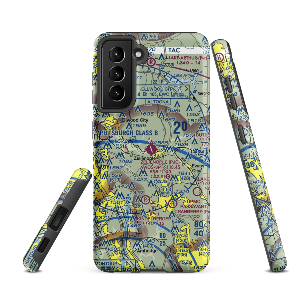 Zelienople Municipal Airport (PJC) VFR Sectional Samsung Phone Case Samsung Galaxy S21 FE model shown