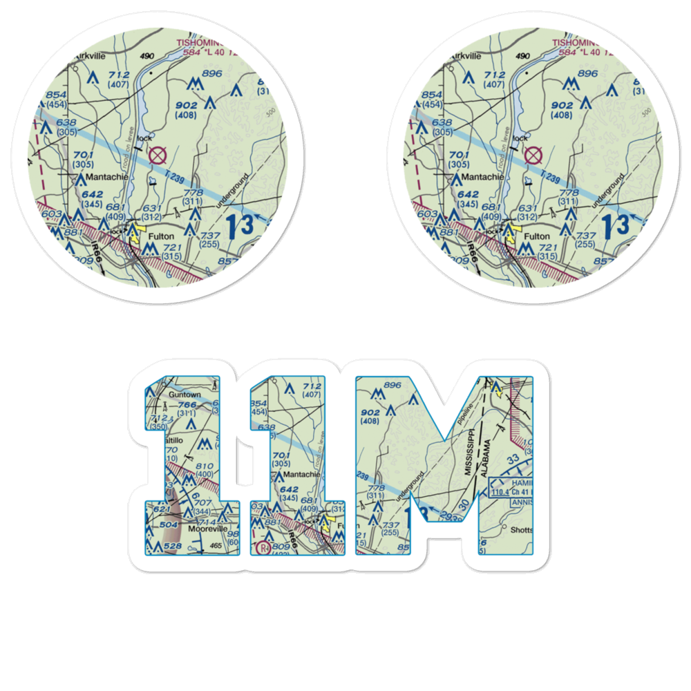 Fulton-Itawamba County Airport (11M) VFR Sectional Sticker Pack 