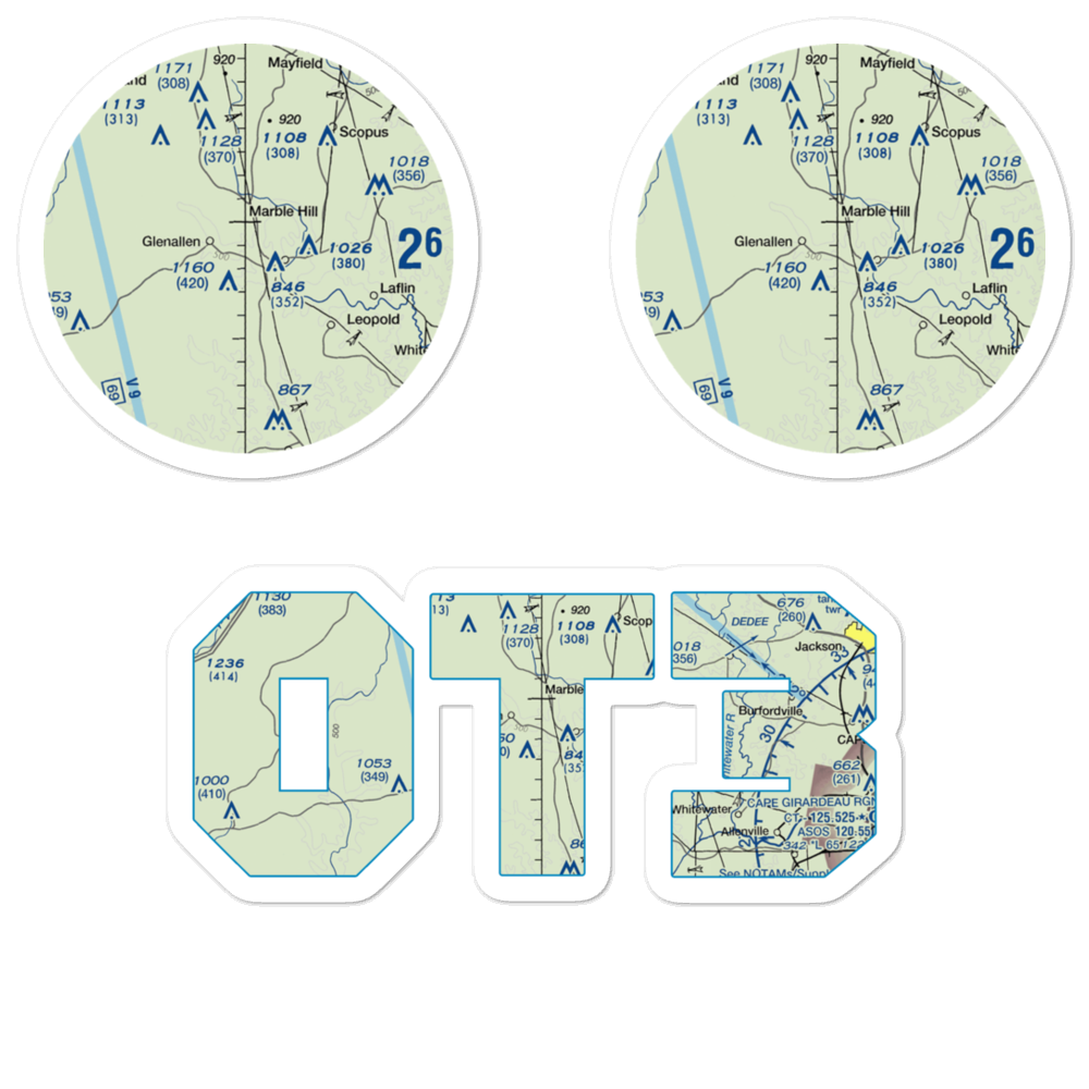 Ira Biffle Airfield (0T3) VFR Sectional Sticker Pack 