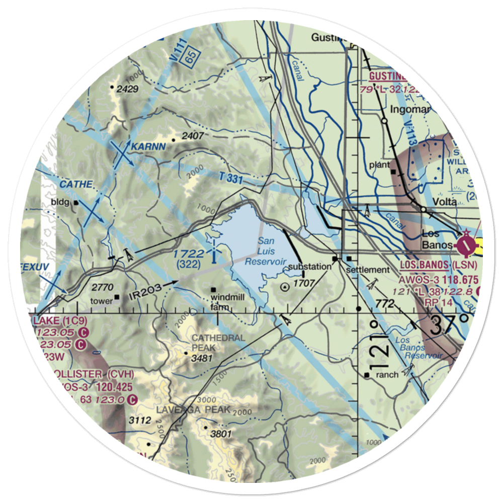 San Luis Reservoir Seaplane Base (0O0) VFR Sectional Sticker (30 mile) 