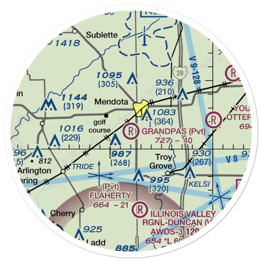 Grandpas' Farm Mendota Airport (0C7) VFR Sectional Sticker (20 mile) 