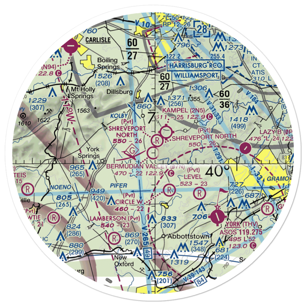 Bermudian Valley Airpark (07N) VFR Sectional Sticker (30 mile) 