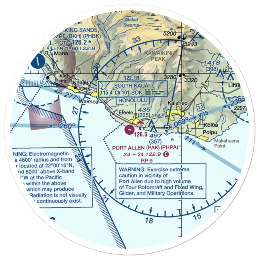 Port Allen Airport (PAK) VFR Sectional Sticker (30 mile) 