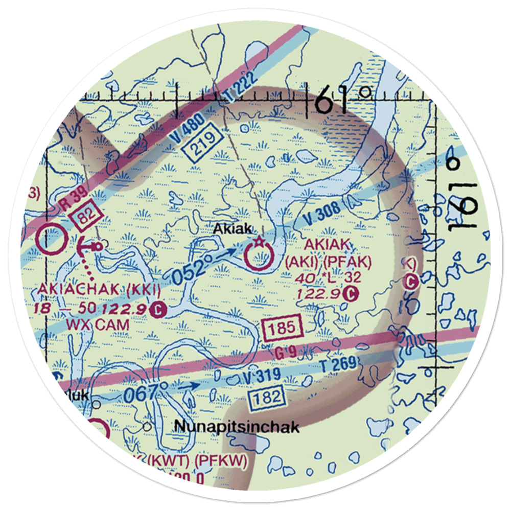 Akiak Airport (AKI) VFR Sectional Sticker (20 mile) 