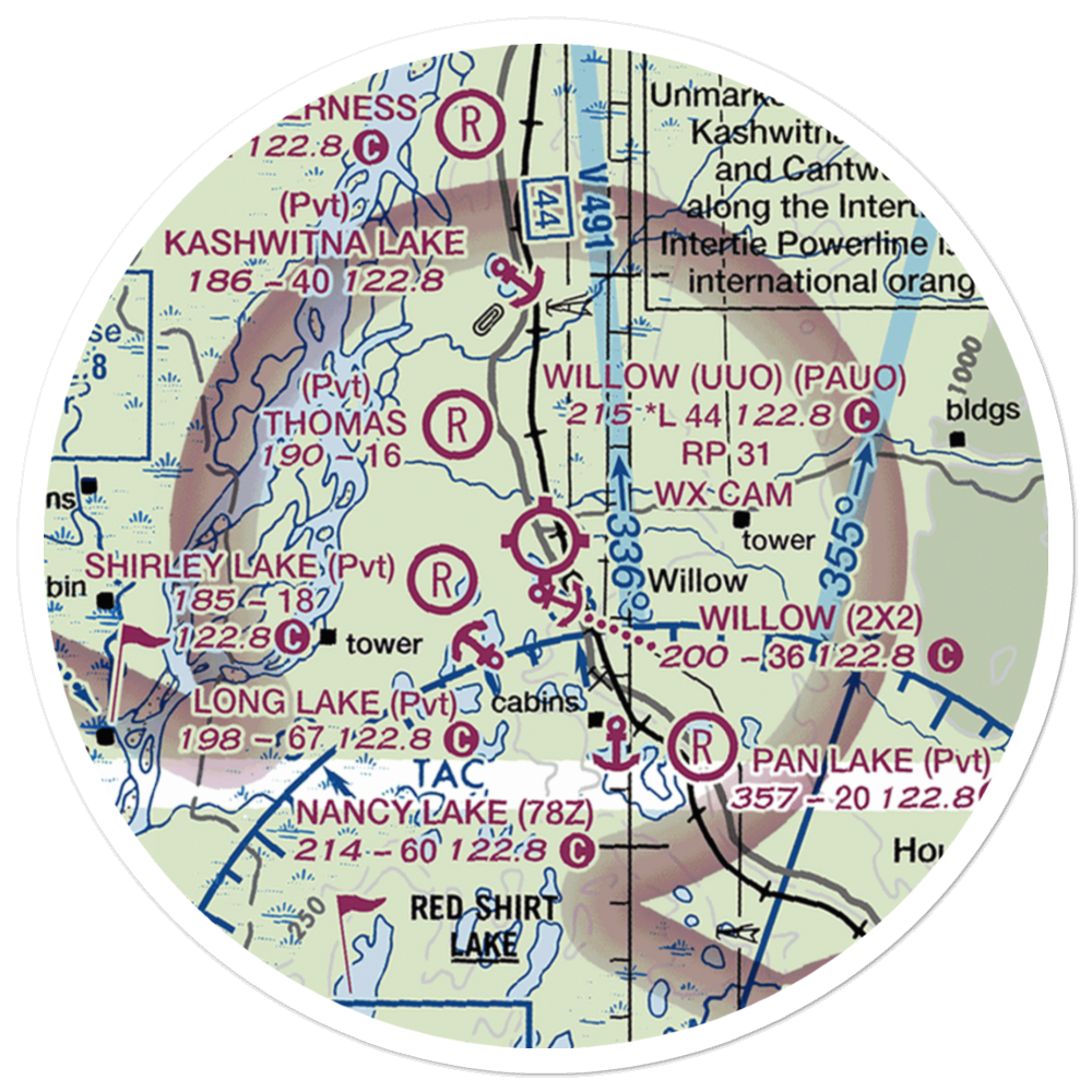Willow Airport (UUO) VFR Sectional Sticker (20 mile) 