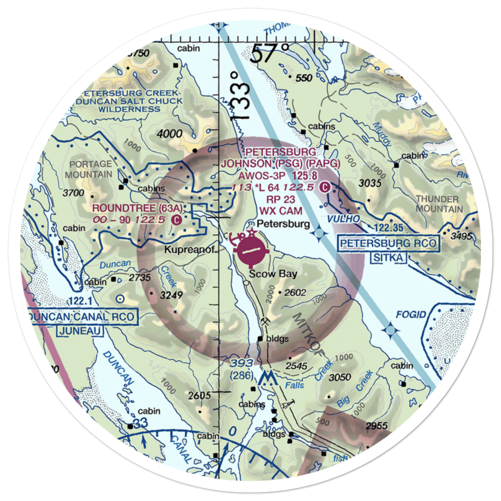 Petersburg James A Johnson Airport (PSG) VFR Sectional Sticker (30 mile) 