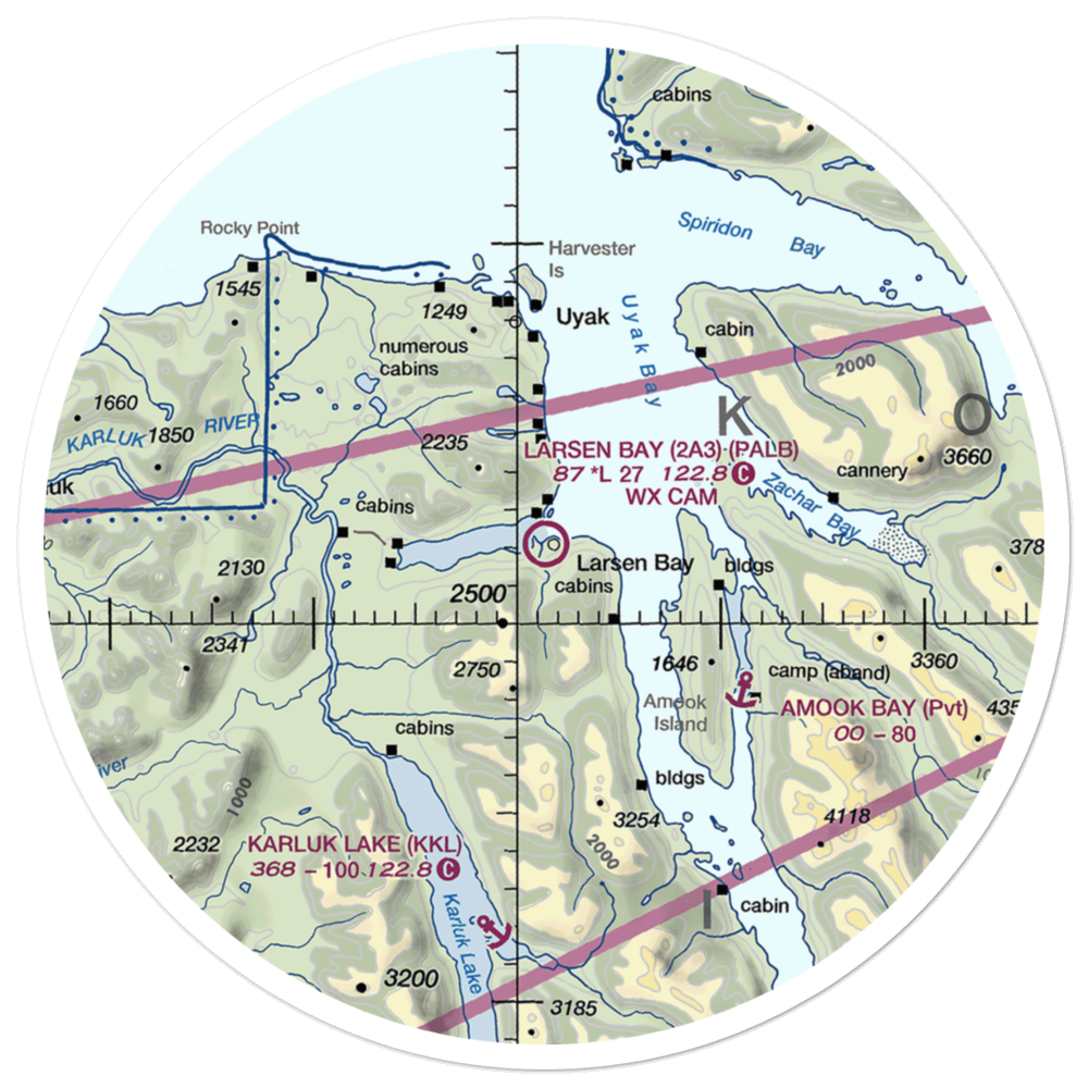 Larsen Bay Airport (2A3) VFR Sectional Sticker (30 mile) 