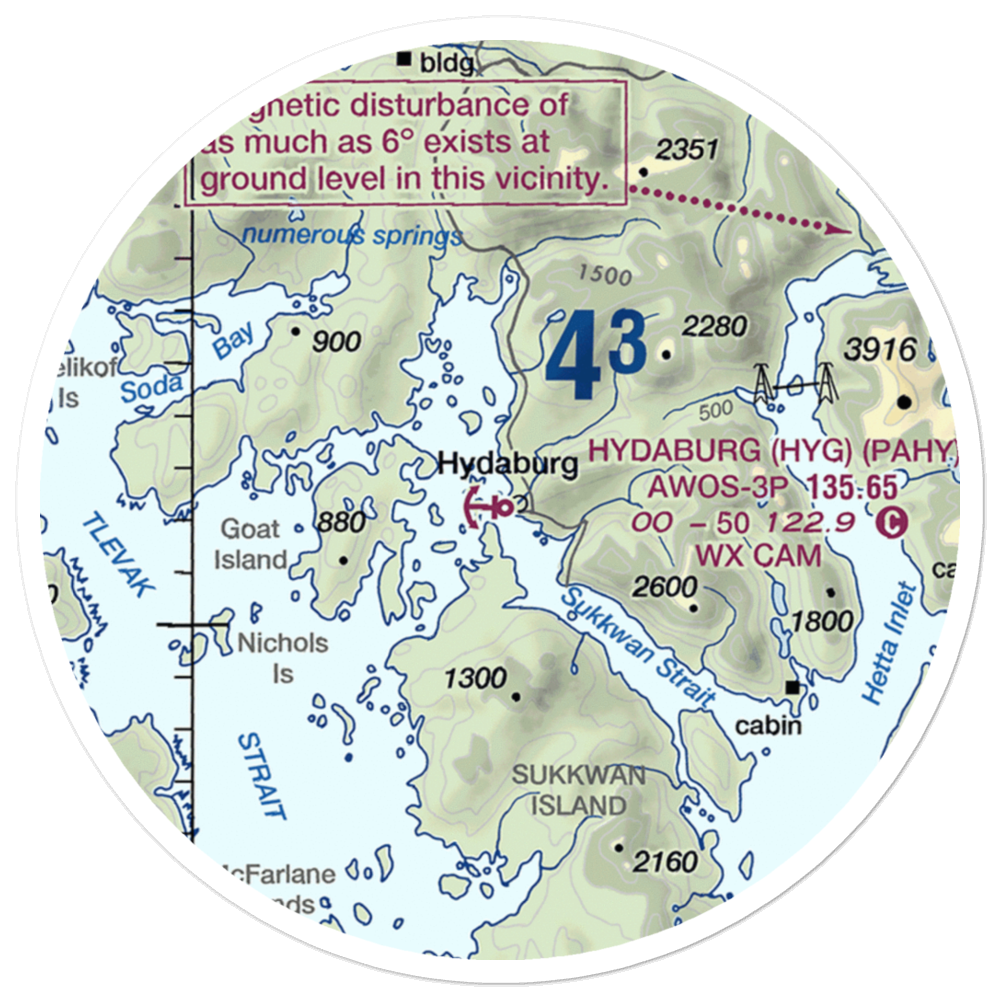 Hydaburg Seaplane Base (HYG) VFR Sectional Sticker (20 mile) 